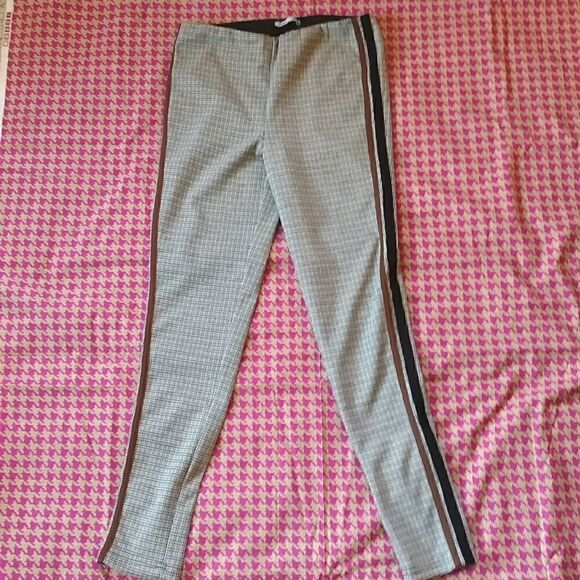 Hounds tooth slacks with brown and black stripes, stretch, elastic band, Dex, Sm - Picture 5 of 8